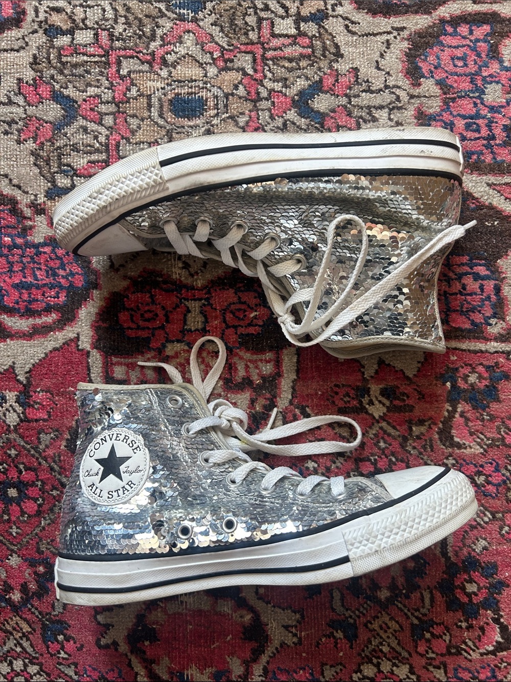 Converse Silver Sequin High Top Sneakers